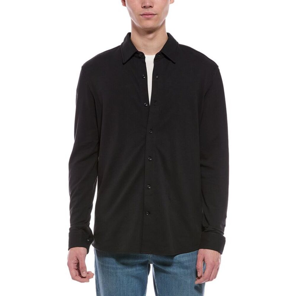 7 For All Mankind Mens Piquet Shirt, Black